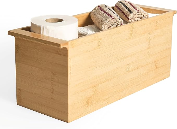 Bamboo Toilet Paper Holder & Bathroom Organizer by Alder Row, Freestanding Toilet Tissue Holder, Modern & Minimalistic Bathroom Storage Solution