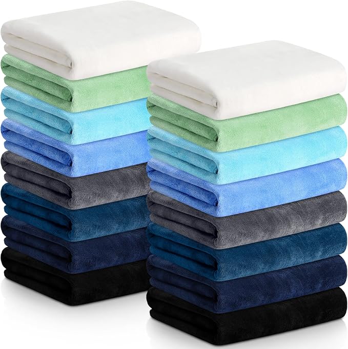 SmoothNovelty 16 Pack Microfiber Bath Towels Bulk 27'' x 60'' Oversized Beach Towel Highly Absorbent Extra Large Soft Drying for Shower Pool Salon Sauna Bathroom Gym Party (Simple,Multicolor)