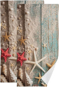 Nautical Seashell Starfish Hand Towels for Bathroom Set of 2,Decorative Summer Blue Wooden Beach Themed Bathroom Towels for Bath,Face,Hair,Soft Absorbent Dish Towels for Kitchen Decor 28"x14"