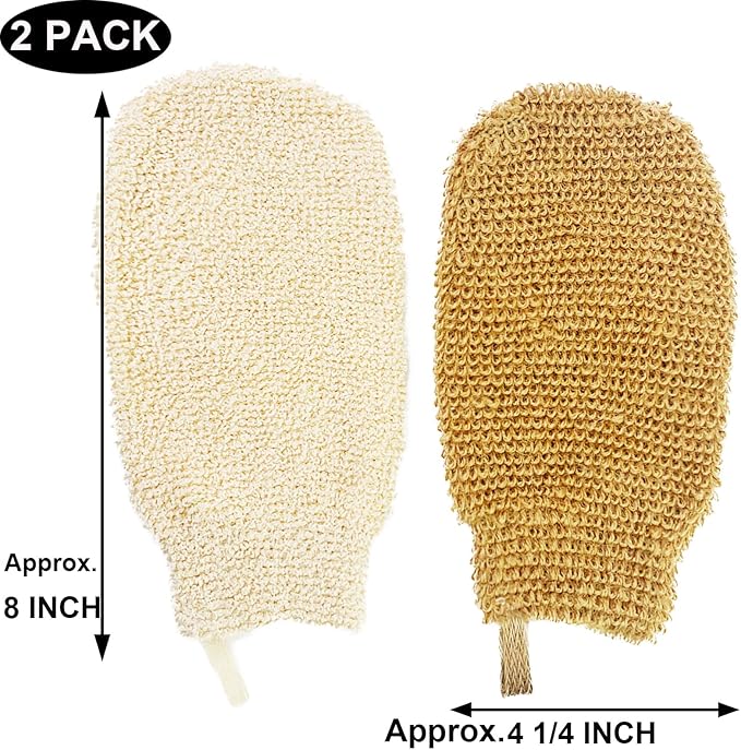 Bath Gloves for Shower - Bath Mitts Washcloths - Bath Gloves Exfoliating for Women and Men - Body Scrubbers for Use in Shower - Ramie and Jute Fiber - 2 Pack