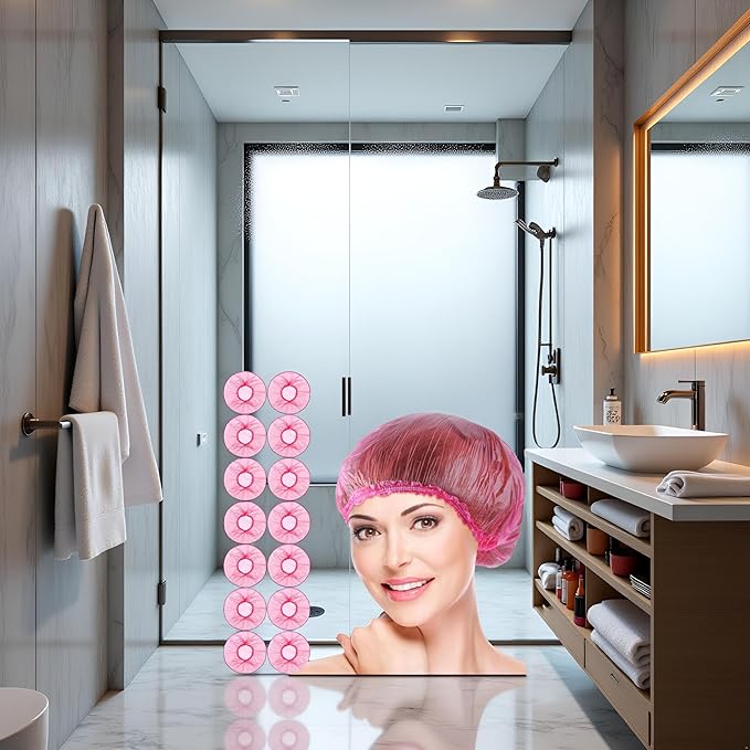 100 Pcs Pink Disposable Shower Caps,Shower Caps for Women Plastic Caps Hat Large Cap Elastic Hair Cap for Home Use Hotel Spa Hair Salon,Personal Care Bathing Accessories