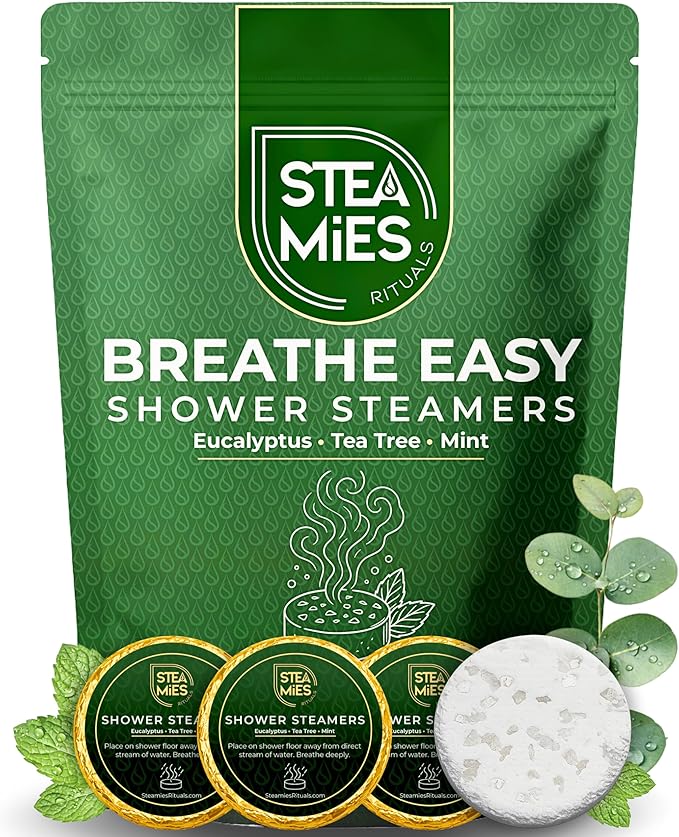 STEAMIES Shower Steamers Aromatherapy Breathe Easy 15 Pack – Premium Eucalyptus Essential Oils Tablets with Peppermint & Tea Tree, Stress Relief Self Care – Mothers Day Gifts for Mom, Gifts for Women