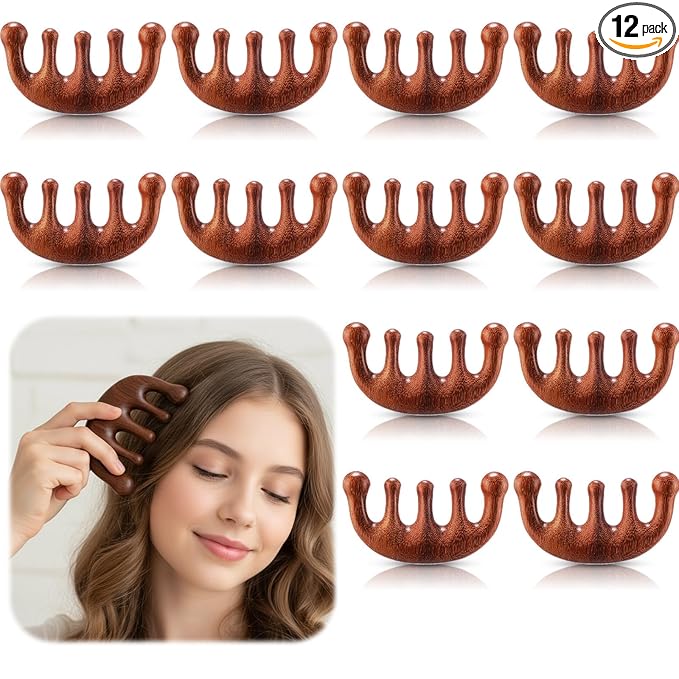 LemonRoad 12 Pack Wooden Scalp Massager Natural Sandalwood Wide Tooth Combs Wooden Head Scalp Massage Combs Bulk for Hair Growth Hair Care(Classic)