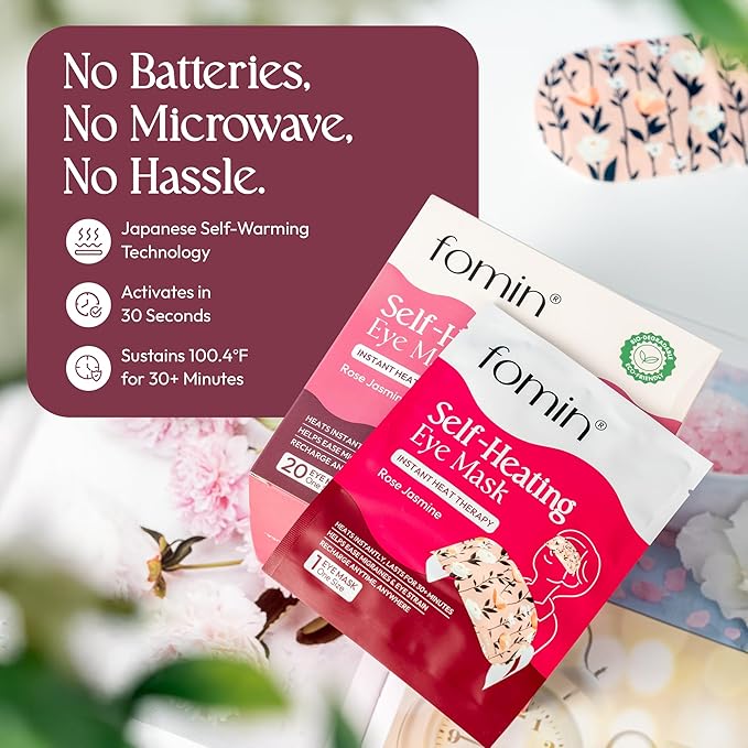 FOMIN Steam Eye Mask for Mothers Day - 20 Pack - Rose & Jasmine - Self Heating Warm Compress for Dry Eyes, Heated Eye Mask for Sleep, Puffiness & Dark Circles Relief, Spa Relaxation Gifts for Mom