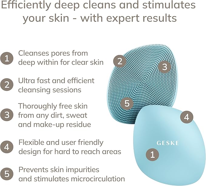 GESKE SmartAppGuided™ Facial Brush | 4 in 1 | Professional Facial Cleansing Brush | Skin Cleansing Silicone Facial Brush | Routine Skincare | Gentle Cleansing | Facial Cleanser