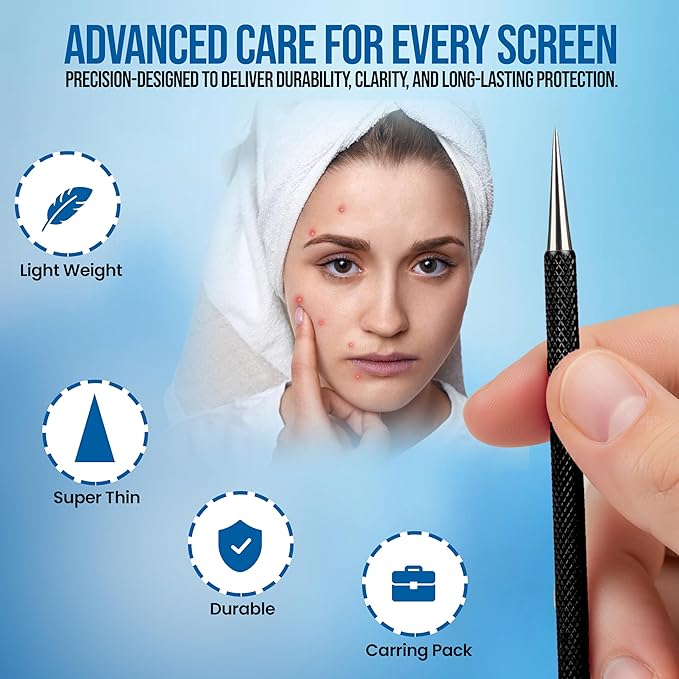 EFAH Care 2Pcs Stainless Steel Pimple Extractor Acne Treatment Tool Surgical Blemish Grade Blackhead Remover Perfect for face and Nose Easy to Clean (Black)