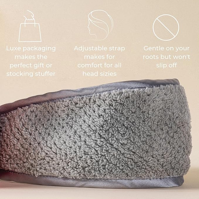 VOLO Luna Gray Spa Headband - Ultra-Soft, Absorbent, Stretchy, Non-Slip Microfiber - 1 Count