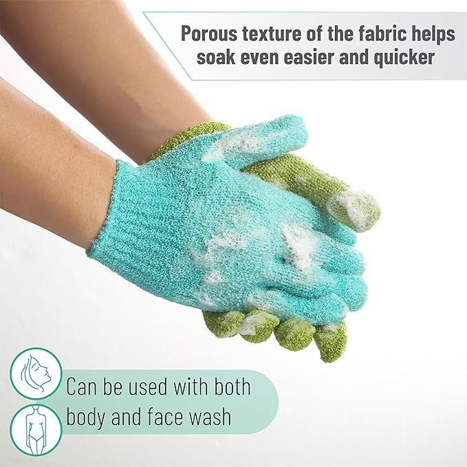Slick Exfoliating Gloves - 4 Pcs Body Scrub Gloves, Shower & Bath Exfoliation Mitts