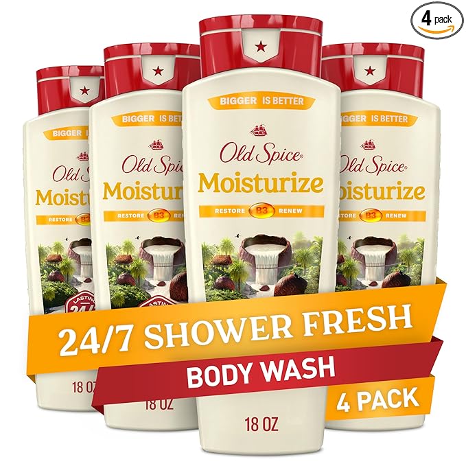 Old Spice Cleansing Body Wash for Men, 24/7 Shower Fresh with Lasting Scent, Restore & Renew, Gentle on Skin, Vitamin B3, Moisturize with Shea Butter Scent, 18 oz (Pack of 4)
