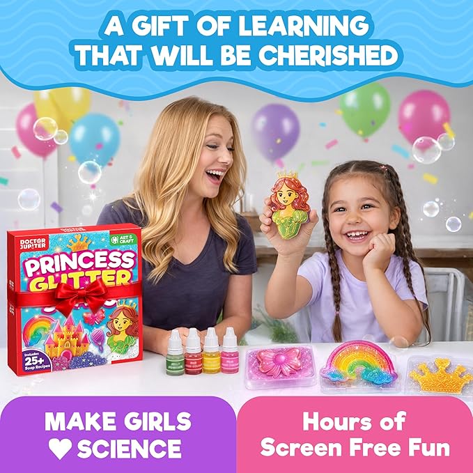 Doctor Jupiter Princess Glitter Soap Making Kit - Girls Crafts DIY Project for 4+ Year Old Kids | Birthday Gift Ideas for Girls Ages 4 5 6 7 8 12, Princess Toys