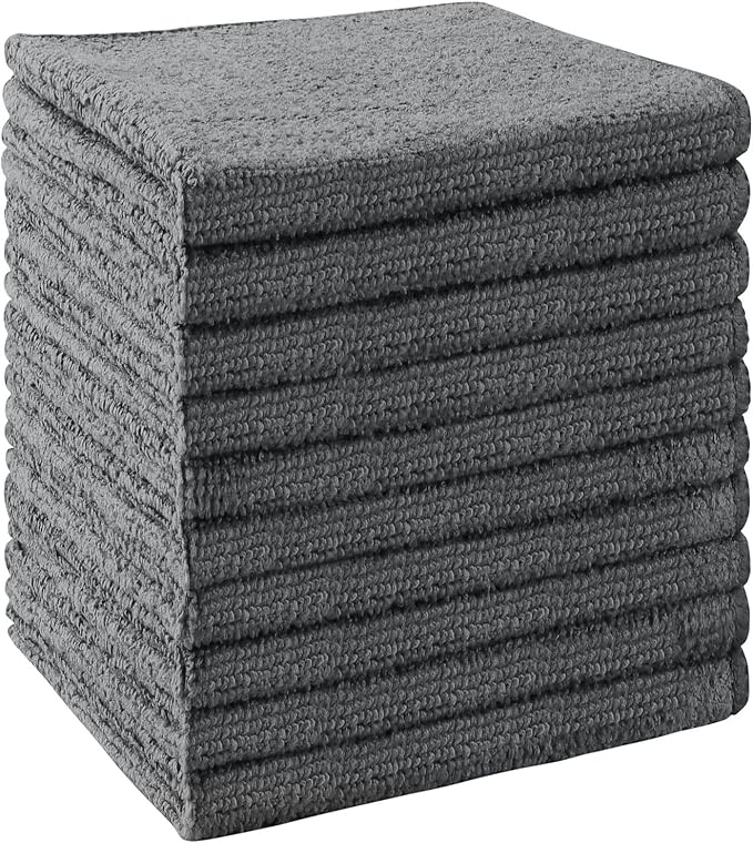 UNIMADE Washcloths Bulk - 10 Pack - Face Towels (12" x 12"), Highly Soft Wash Cloths and Hand Towels, Fast Drying Multi-Purpose Microfiber Cleansing Cloths for Bathroom, Hotel, Spa, and Salon - Grey