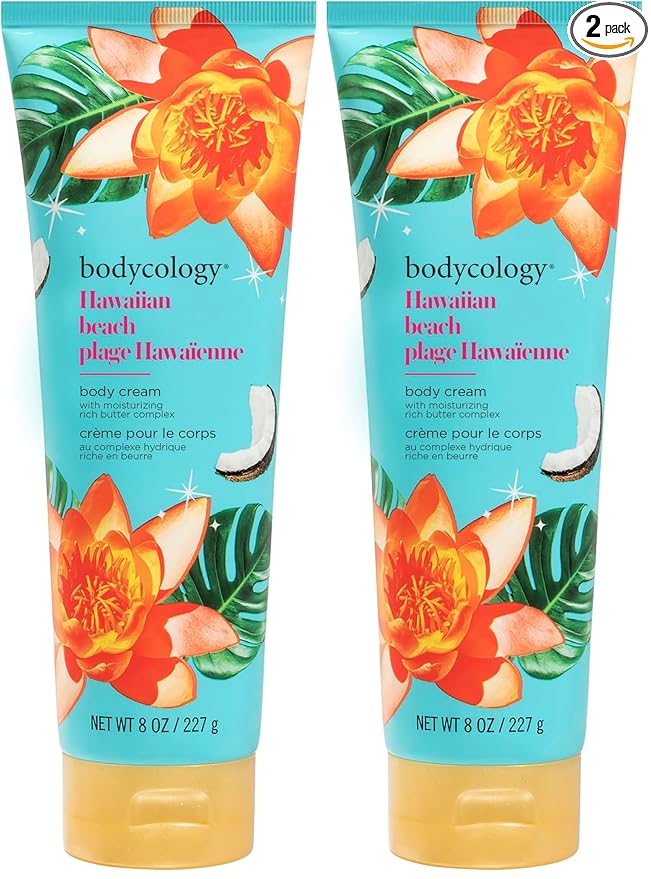Bodycology Shea Butter Body Cream, Hawaiian Beach, 8 oz (Pack of 2)