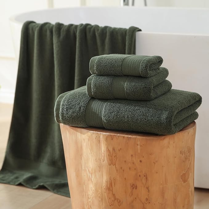 27x55 Bath Towel 100 Percent Cotton 650GSM Luxury Super Soft Absorbent Bathroom Towel (Olive Green,Pack of 1)