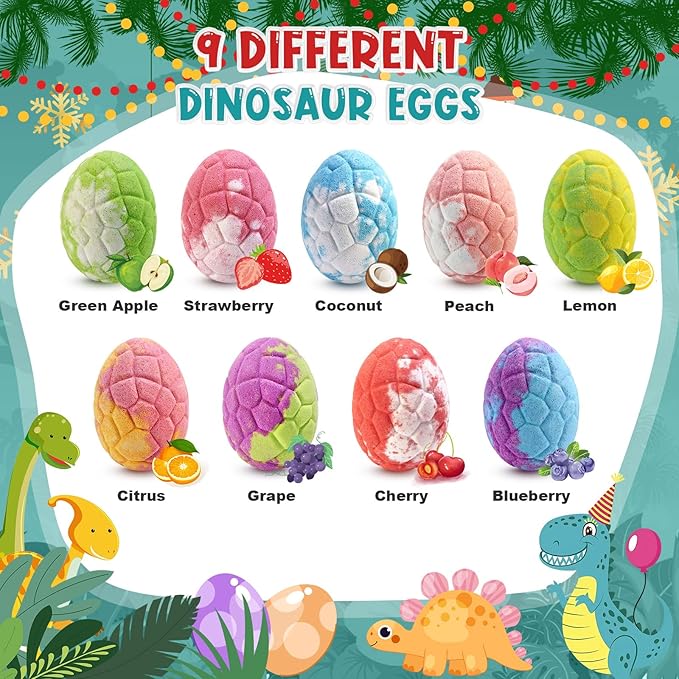 Qivatex Bath Bombs for Kids with Dinosaur Toys Inside, 9 Pack Natural Organic Dinosaur Bath Bombs Bubble Bath Gift Set, Birthday Mothers Day Gifts for Kids