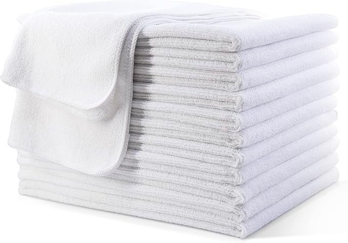 POLYTE Professional Quick Dry Lint Free Microfiber Hair Drying Salon Towel, 16 x 29 in, 12 Pack (White)