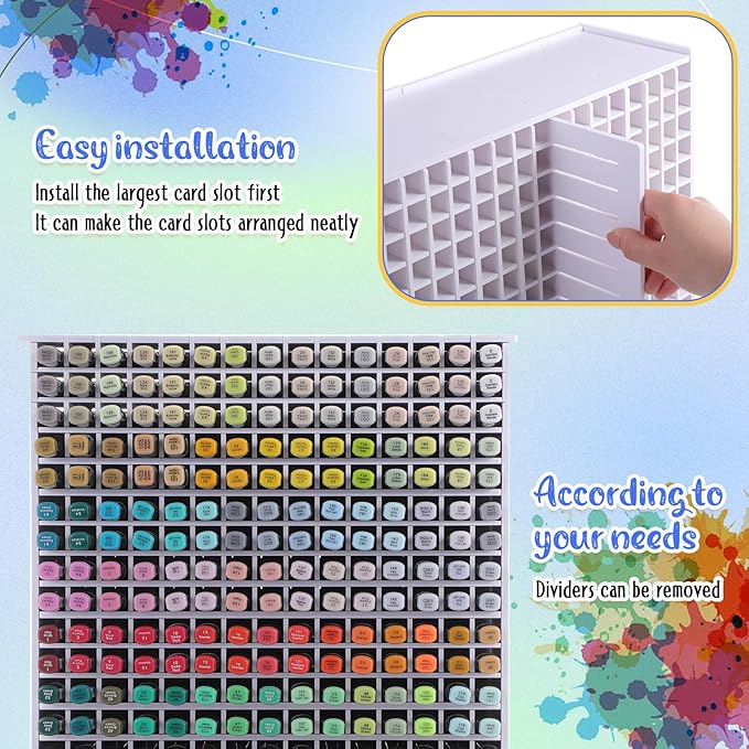 2 Pack Marker Storage Organizer, 600 Slots Total Art Supply Holder for Desk, Marker Rack with Removable Dividers for Colored Pencils & Paint Brushes (16.73 x 13.58 x 5.12 inch)