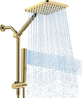 High Pressure Rain Shower Head with Handheld Combo, 10 Inch Square Rainfall Showerhead, Adjustable Slide Bar Dual Shower System, 3 Spray Modes, 59" Stainless Steel Hose, Gold