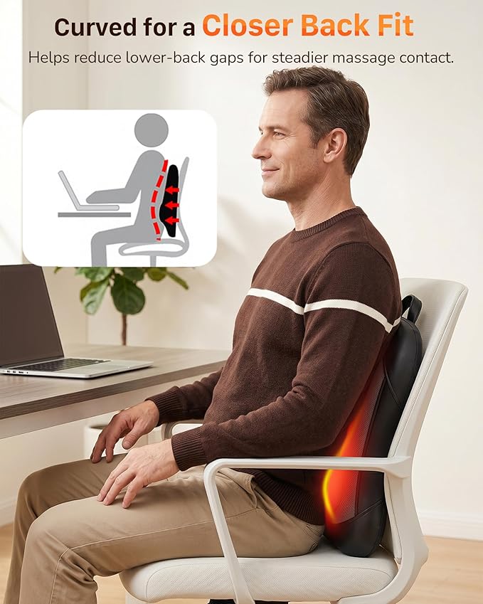 Back Massager for Pain Relief Deep Tissue : Rolling Up and Down, Not Just 4 Fixed Spots, Lower Back Massager with Heat, Shiatsu Kneading Massage for Office Home Car Use