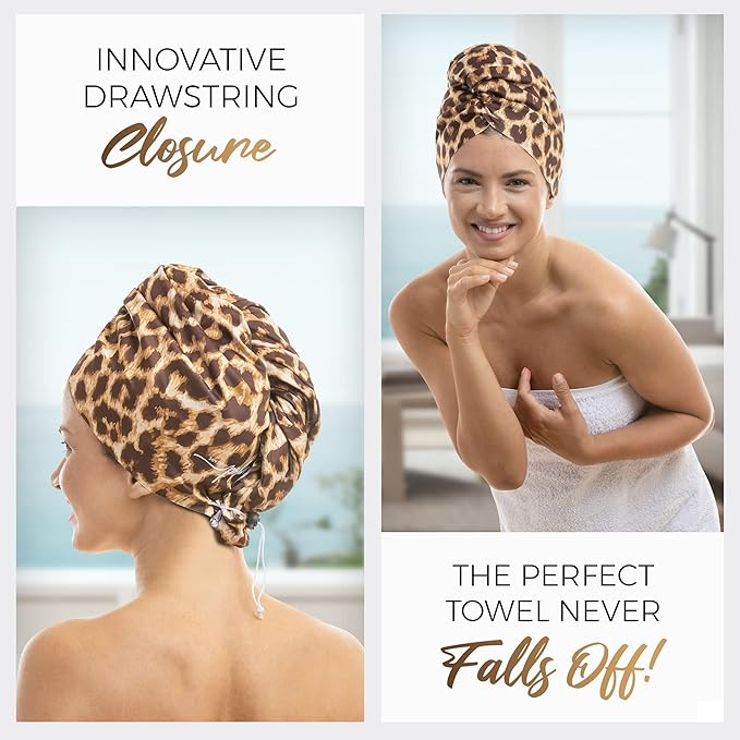 Microfiber Hair Towel Wrap with Wet & Dry Detangling Brush – Fast Drying Anti-Frizz Hair Drying Turban for Curly, Wavy and Straight Hair – Gentle Absorbent Hair Care for Women, Girls and Kids