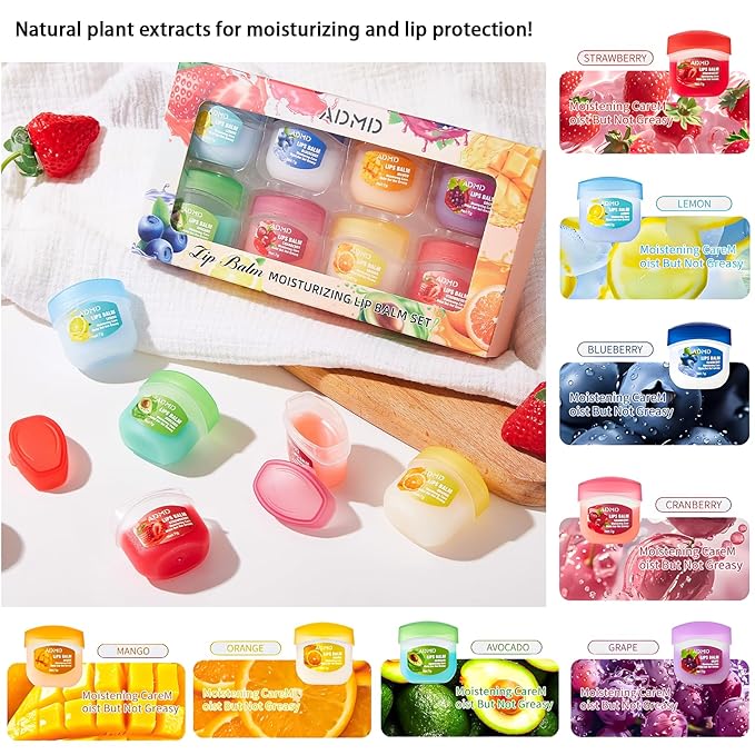 Lip Balm Lip Moisturizing Set 8 kinds of fruit flavor lip mask,4-in-1 lip care is suitable for dry peeling, dark sunken, reducing lip lines, moisturizing lipstick, and repairing lipstick