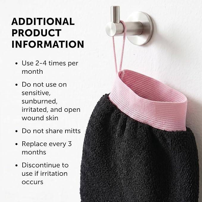 Valitic Exfoliating Glove Body Scrubber - Exfoliating Mitt Dead Skin Remover, Shower Face and Body Exfoliator - Korean Style Skin Scrubber Washcloth - Spray and Self Tan Remover, 1 Black with Pink