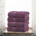 Superior Egyptian Cotton Pile Bath Towel Set of 4, Ultra Soft Luxury Towels, Thick Plush Essentials, Absorbent Heavyweight, Guest Bath, Hotel, Spa, Home Bathroom, Shower Basics, Plum