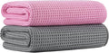 MICROFI New Microfiber Waffle Bath Towels, 2 Pieces, Oversized, Soft, Absorbent, Fast Drying, Lint Free 430 GSM (Gray+Pink)