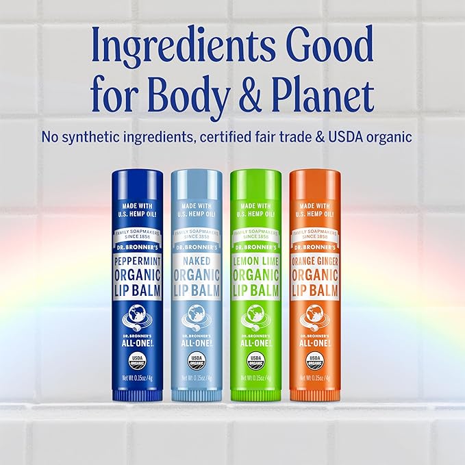 Dr. Bronner’s Organic Lip Balm (.15oz, 6-Pack) Natural, Moisturizing, Petroleum-Free Lip Balm with Beeswax & Avocado Oil for Dry Lips, Men & Women - Cherry Blossom