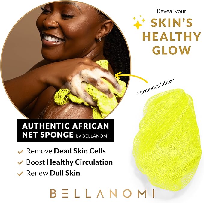 Bellanomi African Exfoliating Net Sponge - Authentic/Ethically Sourced from Nigeria / 45 inch Long (Keylime)