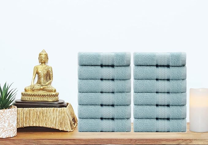 COTTON CRAFT Ultra Soft Washcloths - 12 Pack 100% Cotton Facecloths - Baby Wash Cloth Set - Absorbent Quick Dry Everyday Luxury Bathroom Kitchen Spa Gym Pool Dorm - Plush 580 GSM - 12x12 - Light Blue