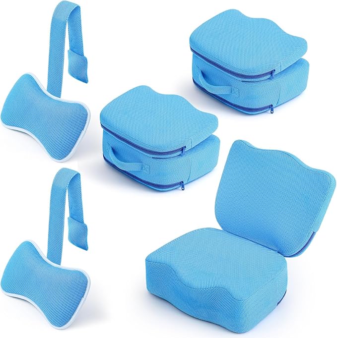 Yerliker 2 Pcs Foldable Hot Tub Booster Seat for Adults Adjustable 2 Heights up to 6.3" with Bath Pillow Weighted Spa Cushion Mesh Inflatable Hot Tub Seat Accessories for Spa Bathtub Pool