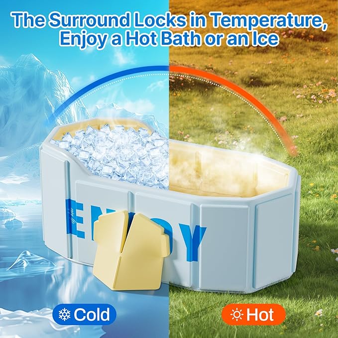 Portable Foldable Bathtub, Freestanding Bathtub No Installation, Bathroom SPA Soaking Bath Tub, Shower Stall Collapsible Hot & Ice Bath Tub (Light Blue, 47.2"L x 21.6"W x 19.6"H)