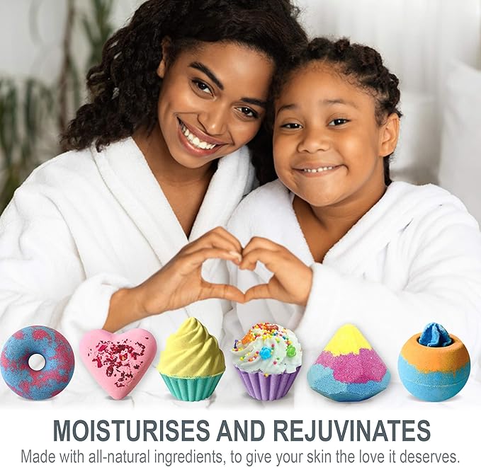 Bath Bombs Gift Set – Mothers Day Gift for Mom, 6 Organic Bathbombs w/Natural Ingredients, Aromatherapy Bubble Bath Fizzy for Kids, Teens, Women – Skin Moisturizing Bath Bombs for Girls Lush Spa Kit