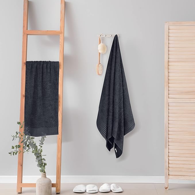 GLAMBURG 100% Cotton 2 Pack Oversized Bath Towel Set 28x55 Inches, Ultra Soft Highly Absorbant Compact Quickdry & Lightweight Large Bath Towels, Ideal for Gym Travel Camp Pool - Charcoal Grey
