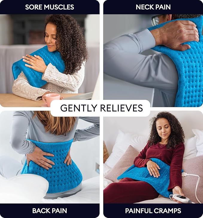 GENIANI Electric Heating Pad for Back Pain & Cramps Relief, Electric Throw, Auto Shut Off, Machine Washable, Moist Heat Pad for Neck & Shoulder - Mother’s Day Gifts (12×24", Aqua Blue)