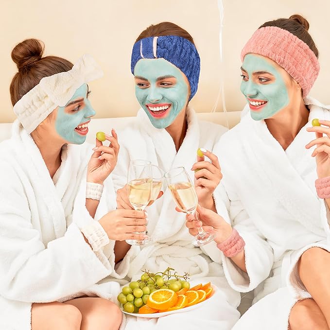 DiyJibb 9 Pcs Spa Headband for Washing Face,Skincare Headband and Wristband Set,Women Teen Girls Facial Hairbands for Washing Face, Makeup, Sports, Yoga (dark blue + beige + orange red)