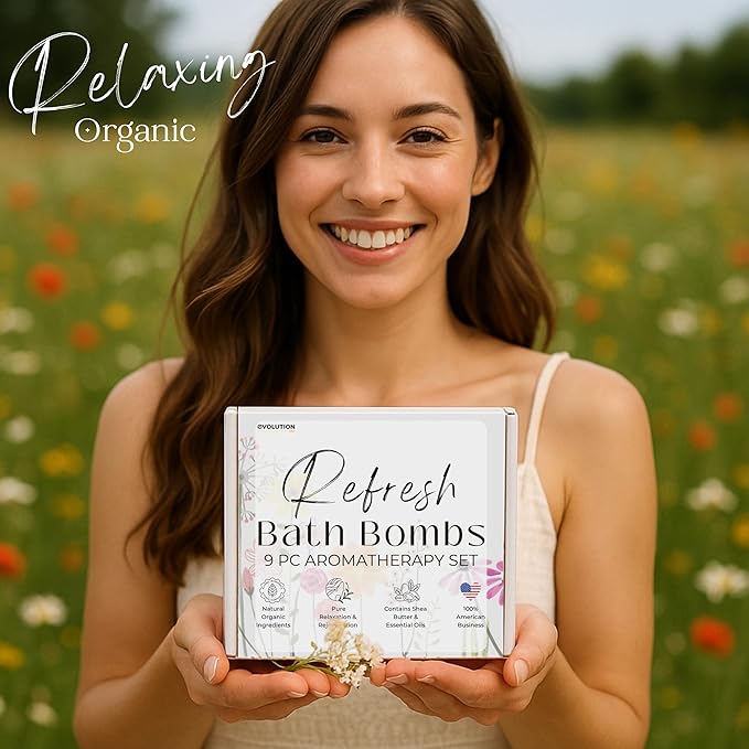 EvolutionUSA 9 Refresh Bath Bombs for Women – Lush Bath Bombs Mini Sized, Lush Womens Gift for Mother’s Day, Easter, Valentines, Birthday or Self Care, Organic Bathbombs Kids & Women, Bath Fun