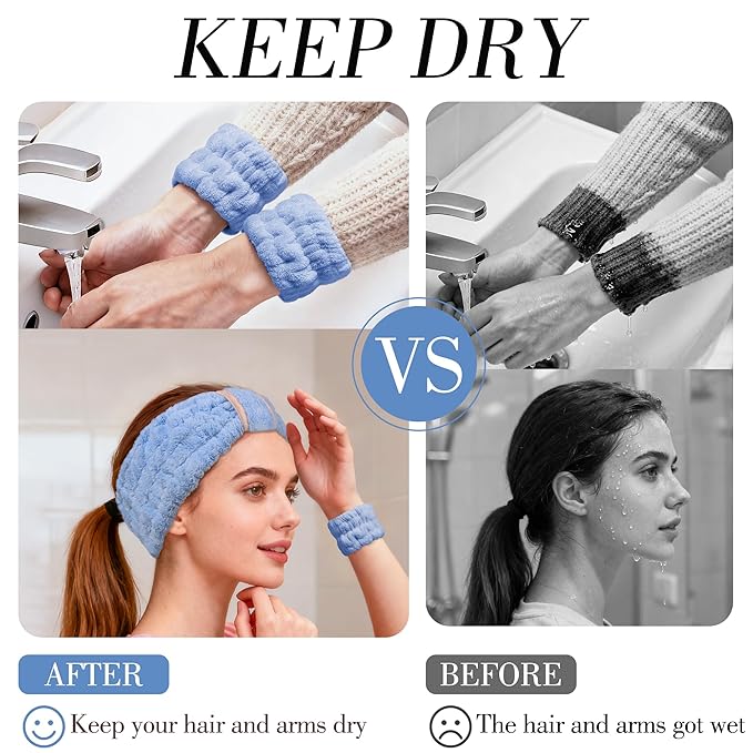 DiyJibb 9 Pcs Spa Headband for Washing Face,Skincare Headband and Wristband Set,Women Teen Girls Facial Hairbands for Washing Face, Makeup, Sports, Yoga (apricot + blue + orange pink)