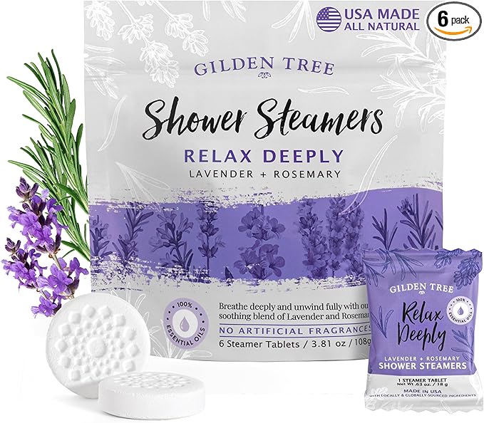 Gilden Tree Shower Steamers Aromatherapy Lavender & Rosemary Essential Oils Stress Relief, Birthday Gifts for Women Men Teens Adults, Made in USA (Relax Deeply)