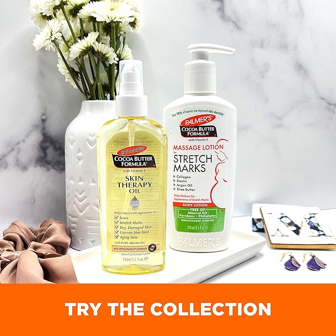 Palmer's Cocoa Butter Formula Skin Therapy Moisturizing Body Oil with Vitamin E & Pure Argan Oil, Deep Body Moisturizer for Dry, Damaged Skin, Scars or Stretch Marks, 2 Ounces
