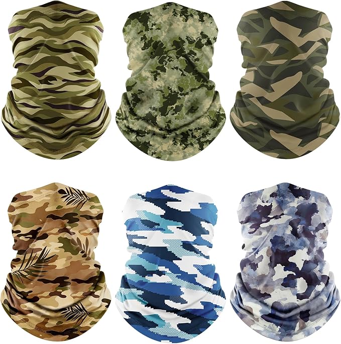 Fuinloth Neck Gaiter, 6 Pack Cooling UV Protection Bandana Face Mask Gator Scarf for Men Women