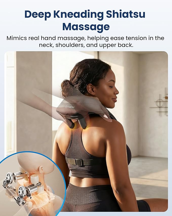 COMFIER Hands-Free Neck and Shoulder Massager with Heat, Cordless 4D Deep Tissue Kneading Back Massager, Rechargeable Shiatsu Massage for Pain Relief, Home, Office & Housework
