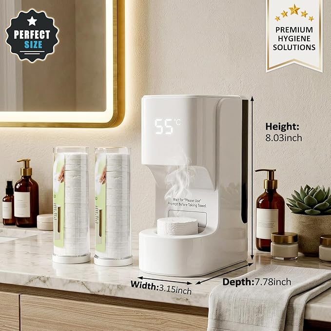 Hot Towel Dispenser, Smart Hot Face Towel Dispenser, 5-Second Rapid Heating, Automatic Heating & Dispensing, 131°F Constant Temperature, Includes 20 Compressed Towels, for Spa Bathroom & Home, White
