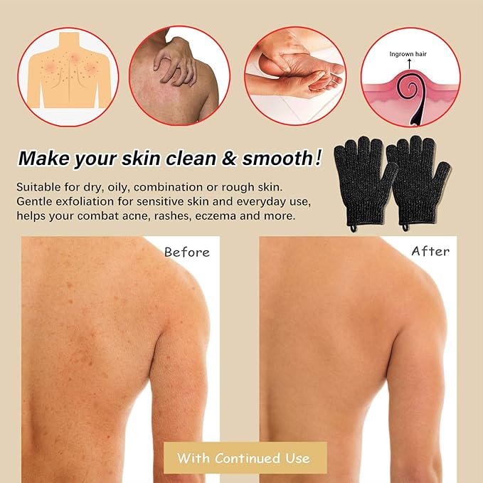 MIG4U Shower Exfoliating Scrub Gloves, Bathing Gloves Body Wash Dead Skin Removal Deep Cleansing Sponge Loofah for Women Men