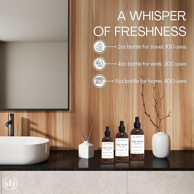 Muse Apothecary Flush Ritual - Aromatic & Refreshing Toilet Spray, Use Before You Go, 8 oz, Infused with Natural Essential Oils - Aloe + Eucalyptus + Lavender, Pack of 3
