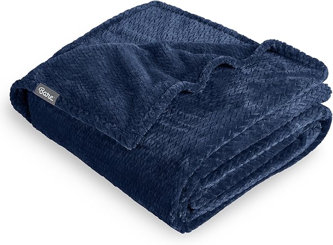 Bare Home Textured Fleece Blanket - Throw/Travel - Ultra-Soft Lightweight for Bed, Sofa, and Couch - Luxury Microplush - Cozy Warm Blanket (Throw/Travel, Chevron Dark Blue)