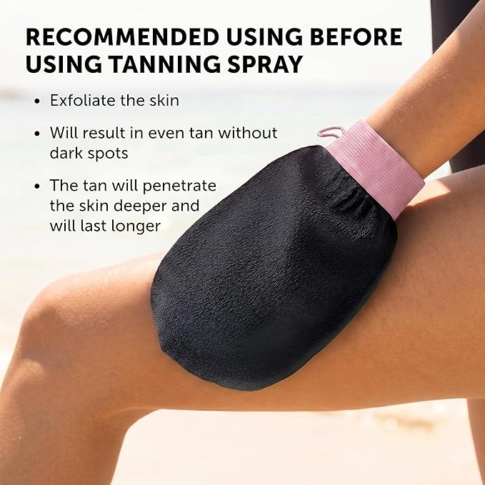 Valitic Exfoliating Glove Body Scrubber - Exfoliating Mitt Dead Skin Remover, Shower Face and Body Exfoliator - Korean Style Skin Scrubber Washcloth - Spray and Self Tan Remover, 1 Black with Pink