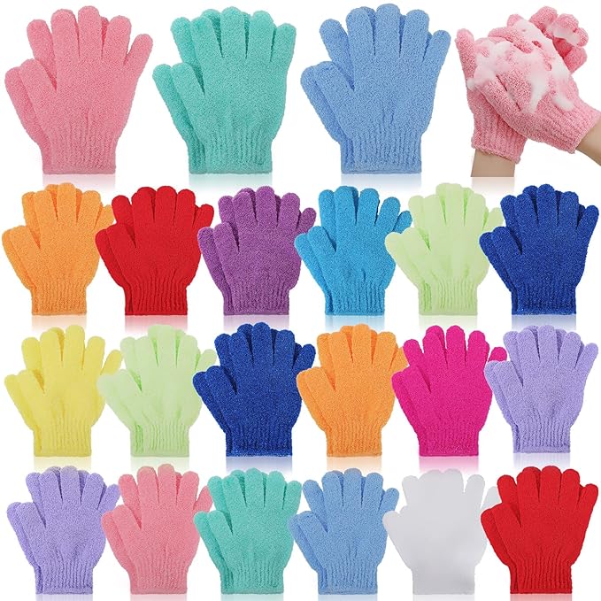 Tegeme 50 Pcs Exfoliating Gloves for Body, Double Sided Exfoliating Bath Shower Gloves for Women Deep Clean Skin for Spa Massage Beauty Skin Shower Scrubber Bathing Accessories(13 Colors)