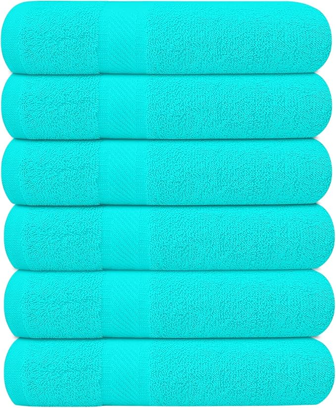 KAHAF COLLECTION 6 Pack Bath Towels Set (27 x 54 Inches) 100% Ring Spun Cotton, Lightweight, Quick Dry, Highly Absorbent Towels (Aqua, (27x54) Inches)