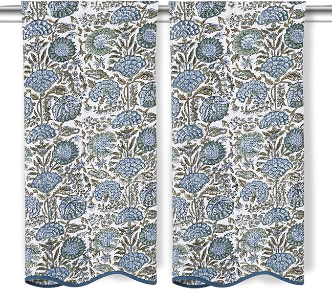 Ridhi Asparagus Green Hand Block Print Waffle Scallope Cotton Bath Towel Set of 2, 27x54, Quick-Dry, Absorbent, Luxury Handmade Towel for Bath, Spa, Beach, Gift for Spring, Easter, Valentine